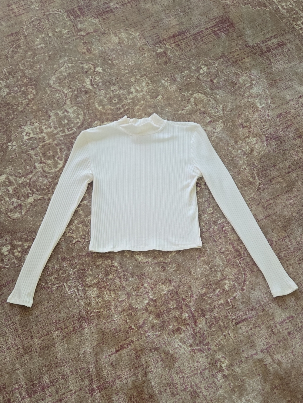 Full Tilt Cream Ribbed Long Sleeve Mock Crop Top